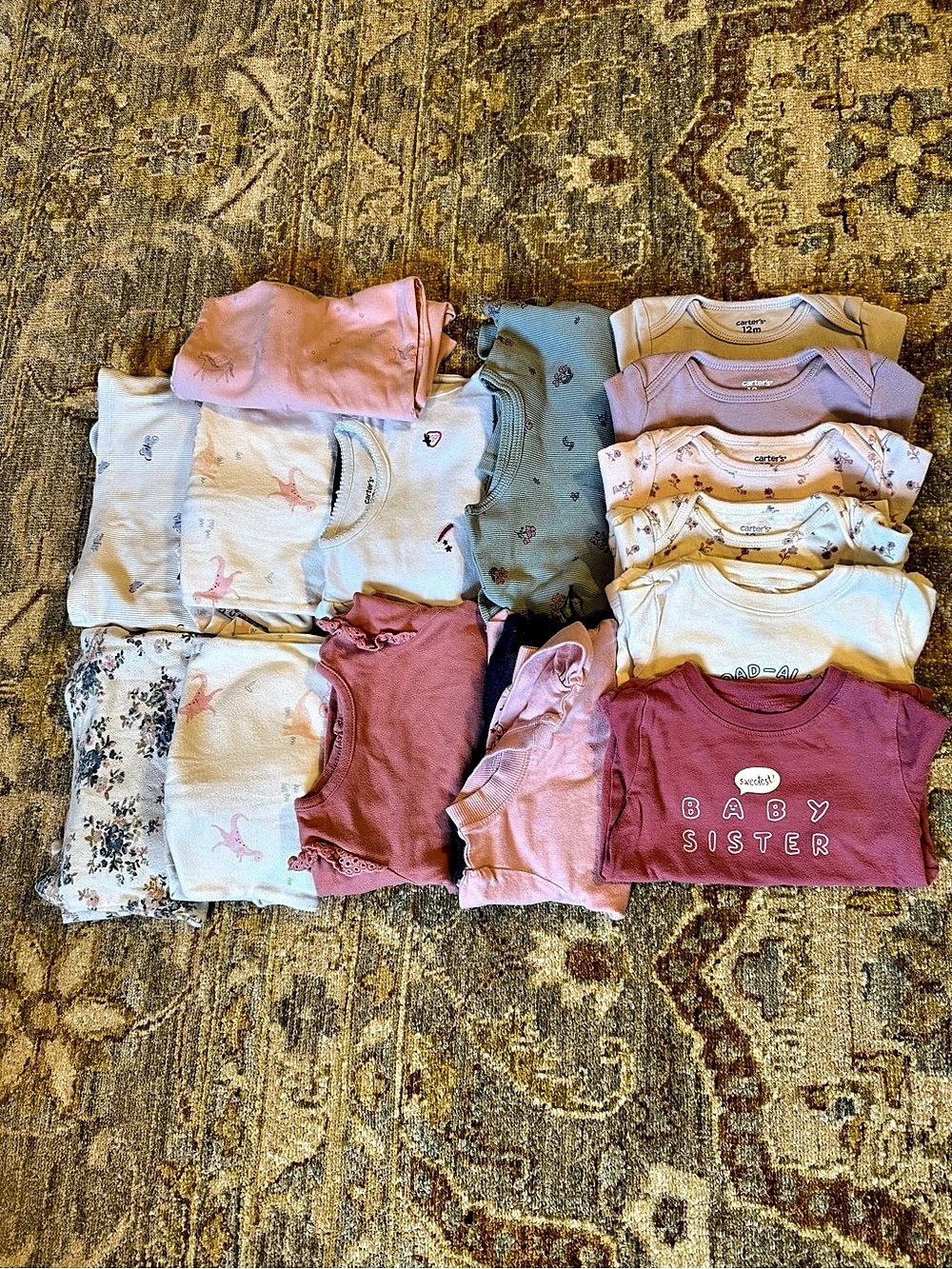 12M Girl Bundle: 6 Onesies + 4 Outfits + 3 Sleepers + PJs | Carter’s + Organic